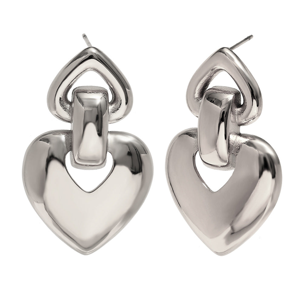 Fashionable Minimalist Heart-Shaped Stainless Steel Earrings with 18K Gold Plating for Women