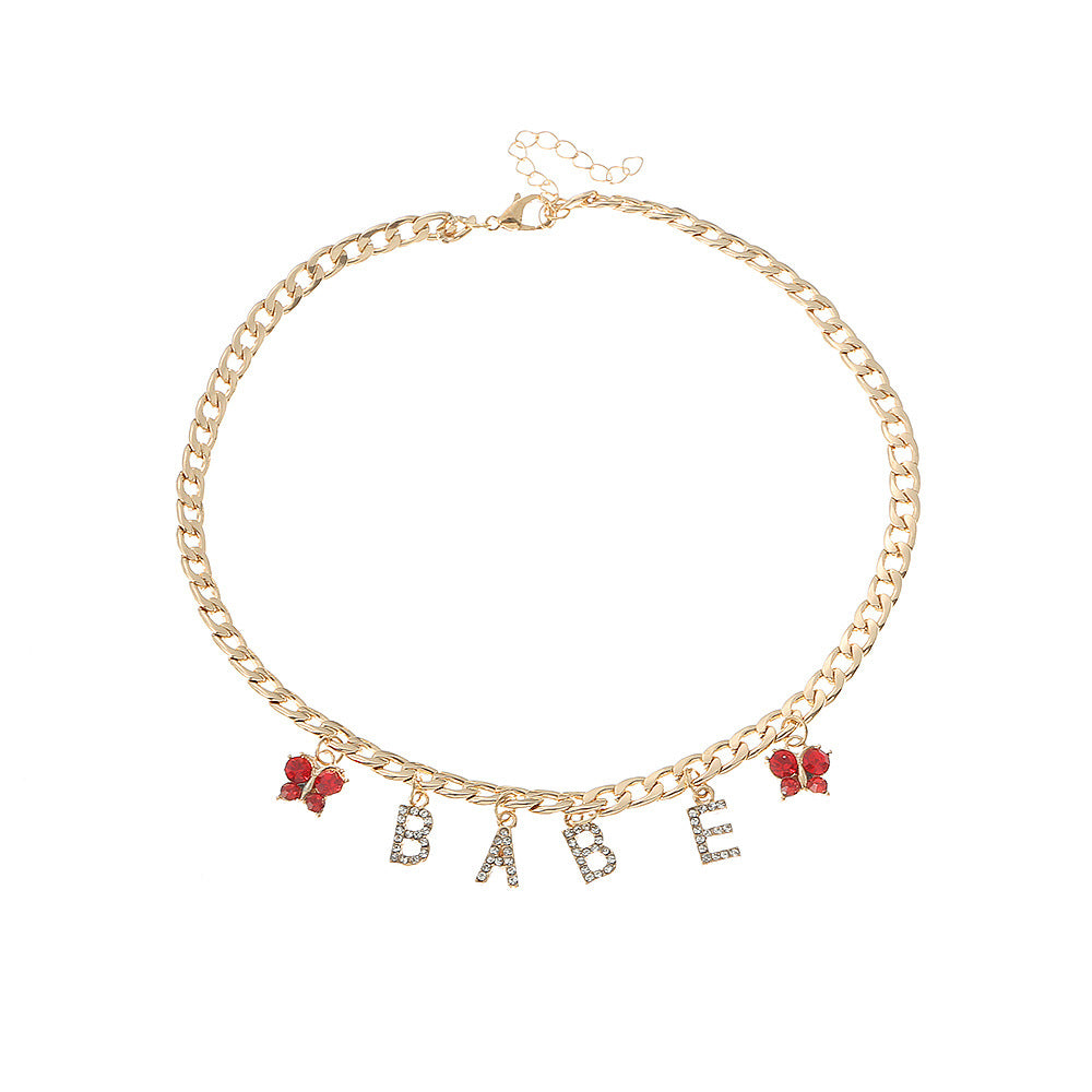 Collar de letras de mariposa minimalista para niñas, gargantilla con colgante de aleación y cadena de serpiente, longitud ajustable