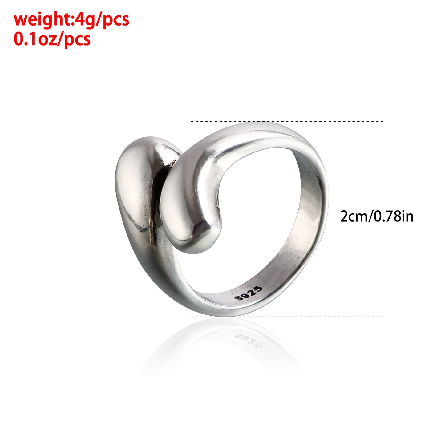 Minimalist Geometric Drip-Shaped Electroplated Metal Open Ring for Women