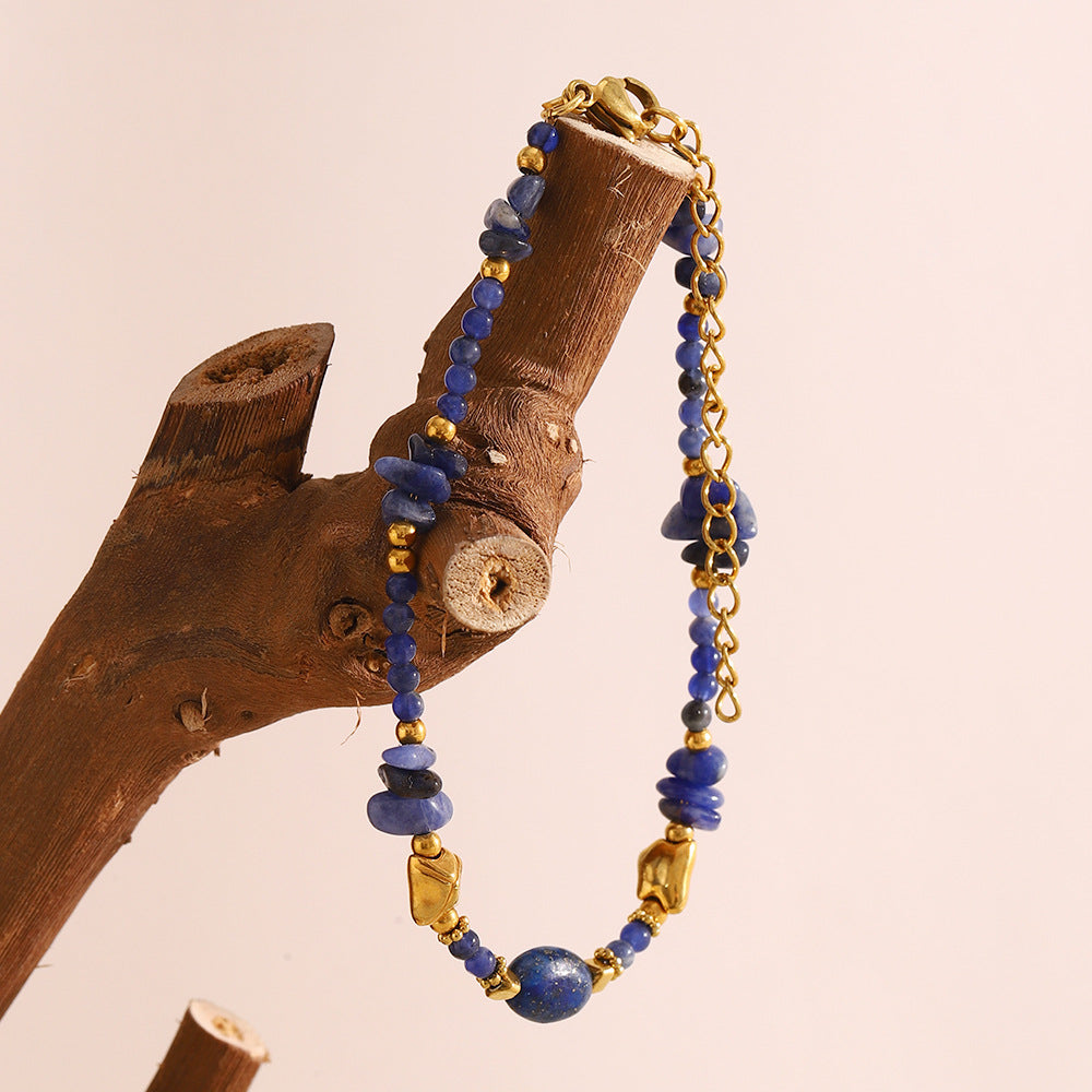 Bracciale da donna vintage di lusso in acciaio inossidabile placcato oro 18 carati con pietra naturale geometrica irregolare