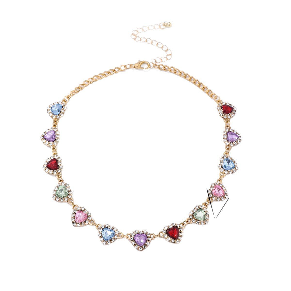 Collana Sweet Streetwear con Ciondolo a Cuore e Croce in Lega Placcata e Strass Colorati