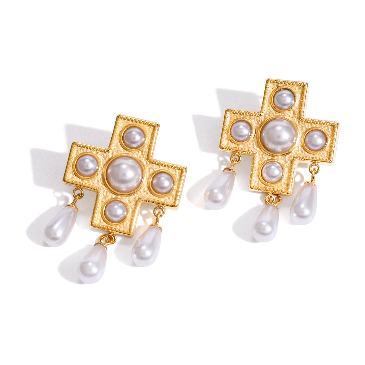 Pendientes minimalistas de cruz de acero de titanio para mujer con acabado galvanizado, hipoalergénicos de acero inoxidable