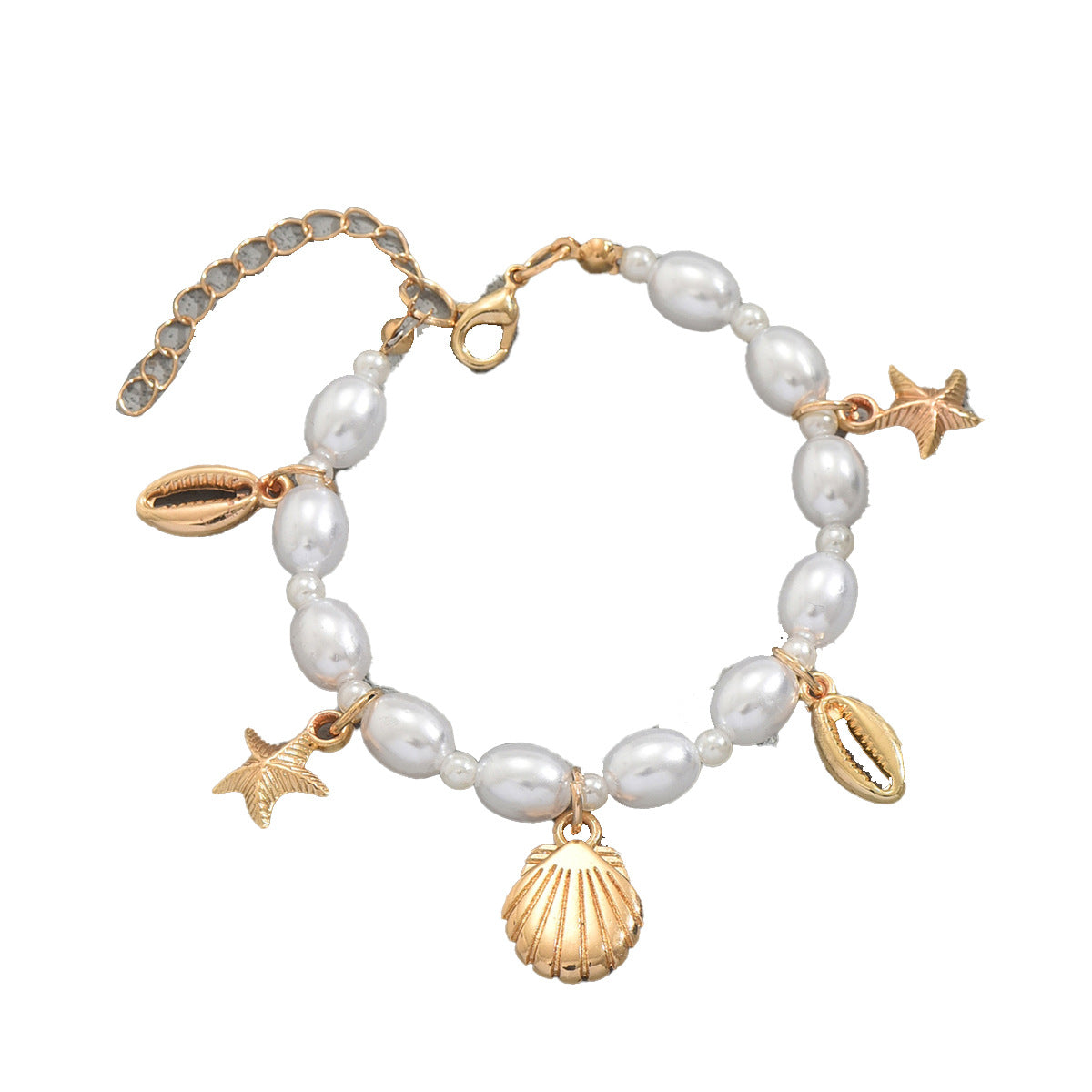 Bracciale Da Donna Intrecciato A Mano Con Conchiglie E Stelle Marine A Forma Di Stella, In Lega Di Zinco, Stile Fashion-Commuter