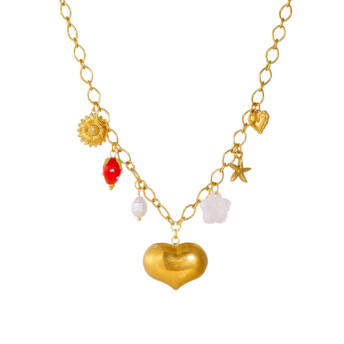 Chic Gold Plated Hollow Heart and Star Stainless Steel Necklace for Women