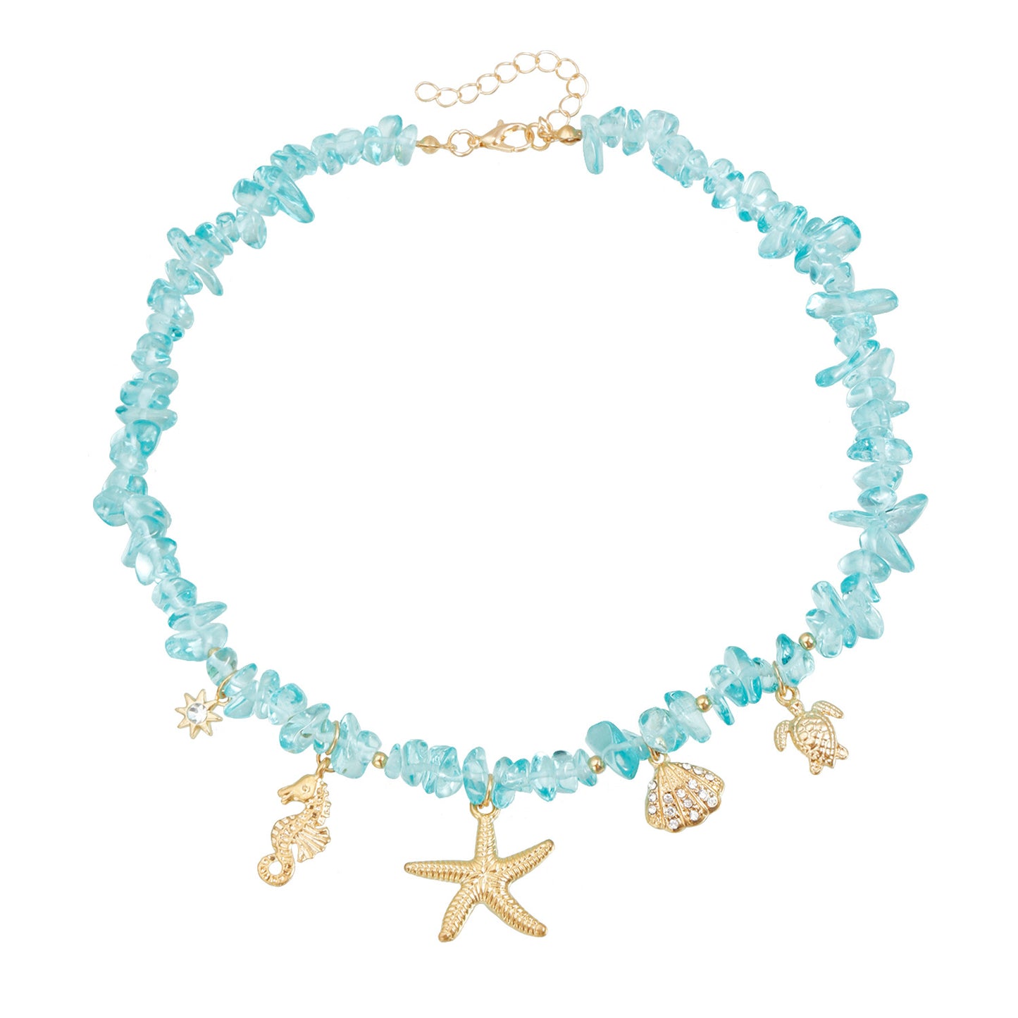 Minimalist Starfish Pendant Necklace in Zinc Alloy with Rhinestone Inlay on Delicate Choker Chain for Women
