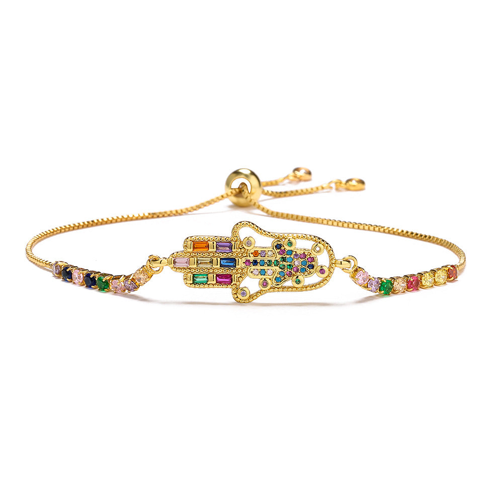 Geometric Fashion Bracelet for Women with Copper Base Plated in 18K Gold and Zircon Inlay