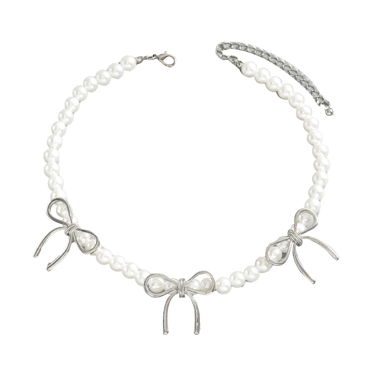 Collar de Moda con Lazo y Colgante Geométrico para Mujer en Aleación con Ensartado de Perlas, Cadena de Clavícula Minimalista