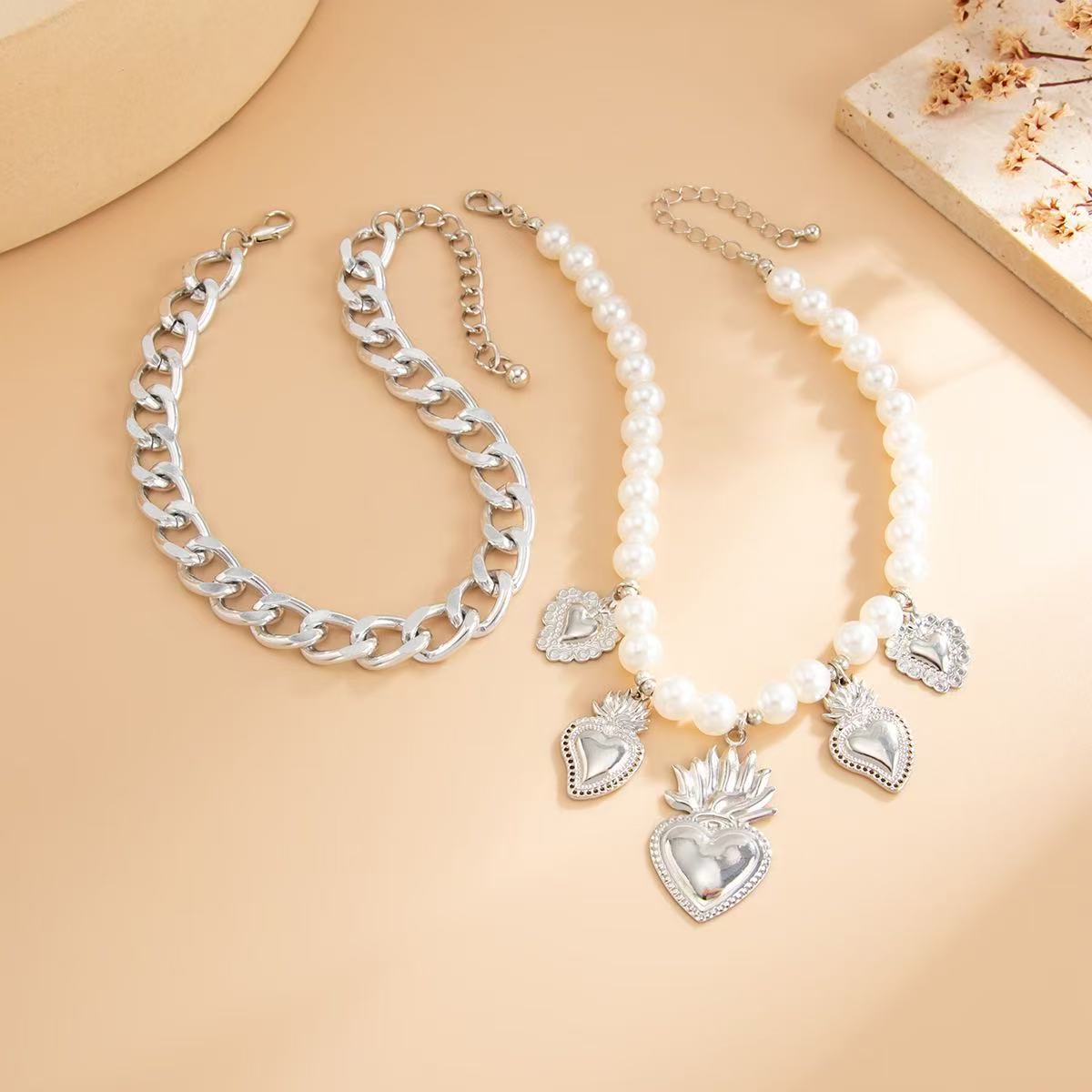Heart Cross Alloy Anklet with Pearl Beads for Women
