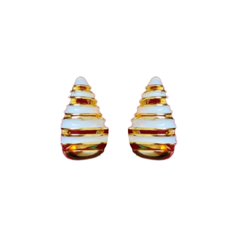 Pendientes de cobre chapados en oro con forma geométrica y de concha de estilo vintage, con postes de acero para mujer