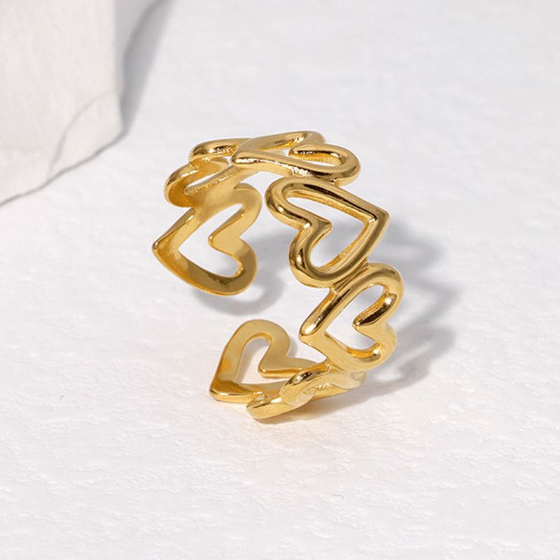 Dulce Anillo Minimalista con Forma de Corazón de Acero de Titanio para Mujer con Chapado en Oro de 18K y Banda Abierta Ajustable