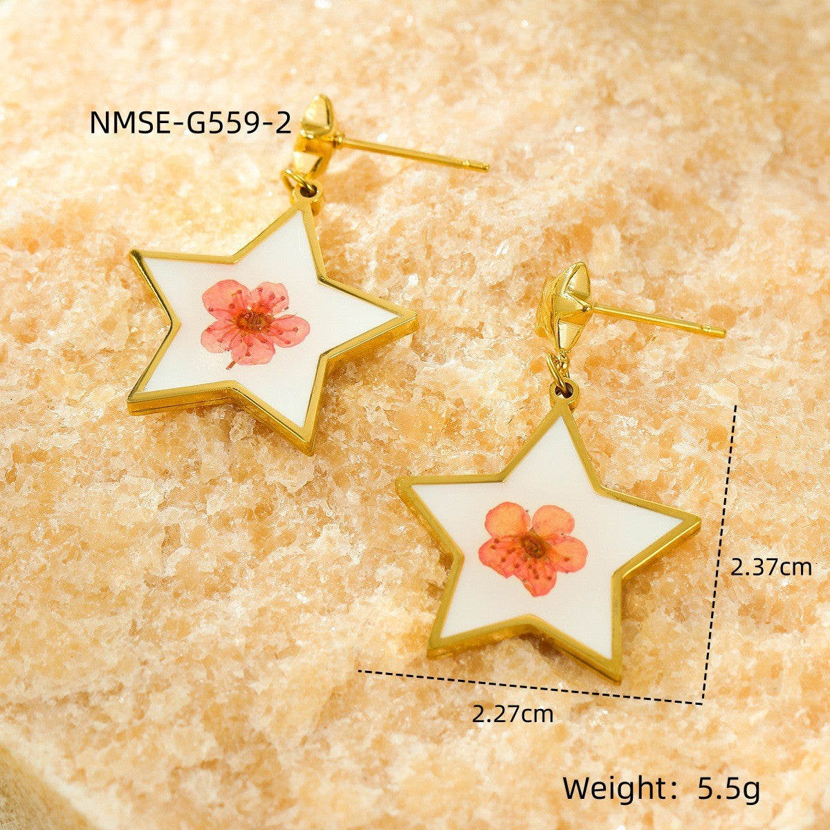Aretes de acero inoxidable minimalistas con flores prensadas de resina y esmalte para mujer