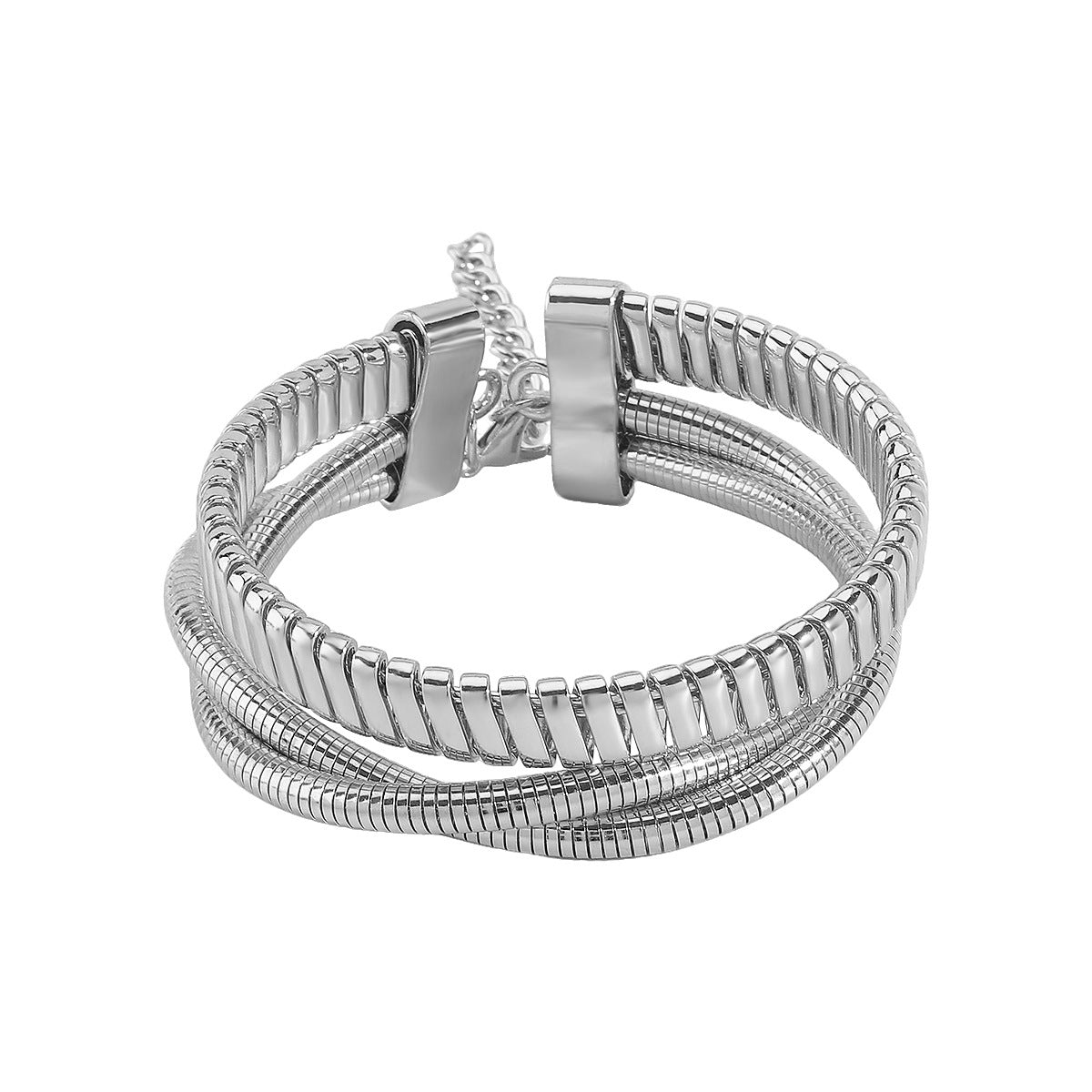 Pulsera Abierta Geométrica Minimalista con Acabado Metálico y Diseño de Muelle de Hierro con Chapado