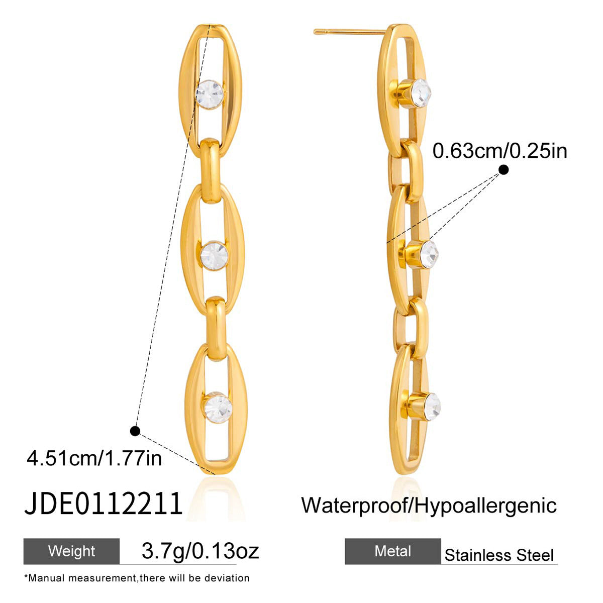 Elegant Minimalist Geometric Square Stainless Steel PVD Necklace and Earring Set with Cubic Zirconia for Women