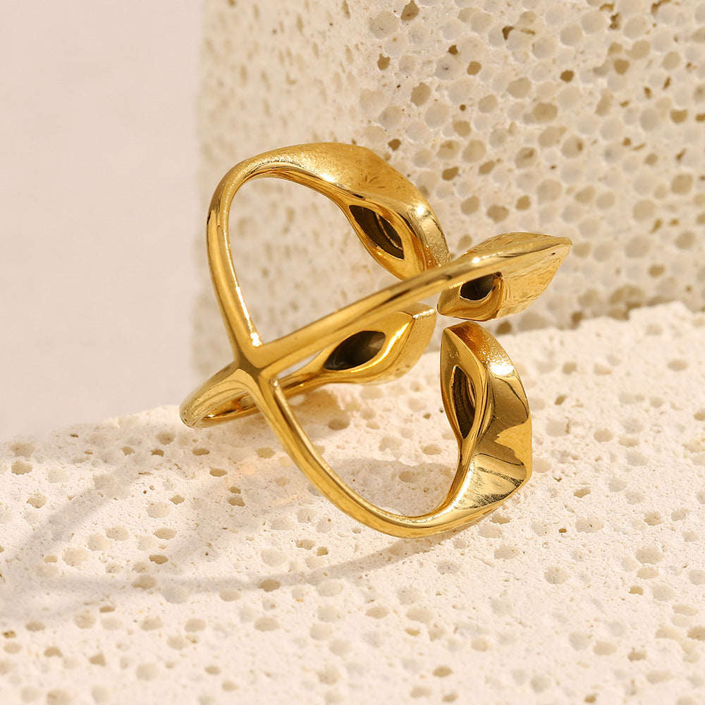 Anello geometrico alla moda in acciaio inossidabile placcato oro 18 carati da donna