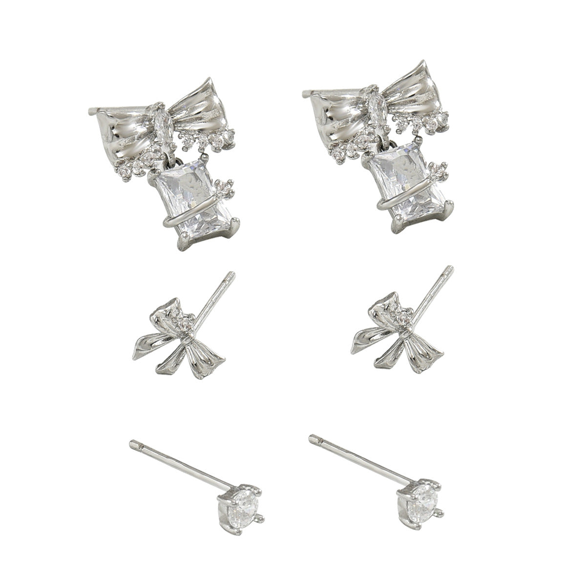 Pendientes Artísticos Vintage con Forma de Lazo para Mujer con Incrustaciones de Circones en Base de Cobre y Postes de Acero Inoxidable