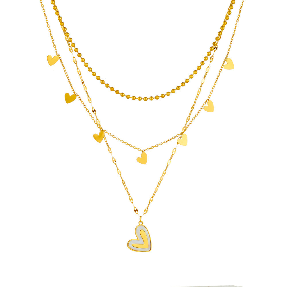 Elegant Gold Plated Stainless Steel Heart and Teardrop Pendant Necklace for Women