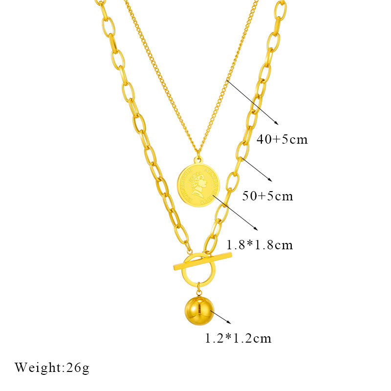 Minimalist Vintage Geometric Titanium Steel Pendant Necklace with Engraved Portrait Design for Women