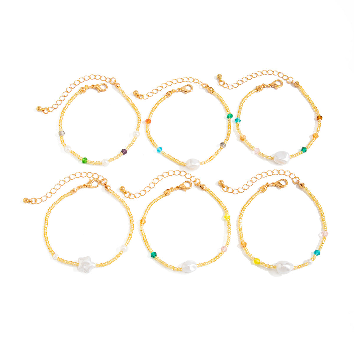 Geometric Round Imitation Pearl Crystal Plated Bracelet for Women Casual Elegant Stackable Jewelry
