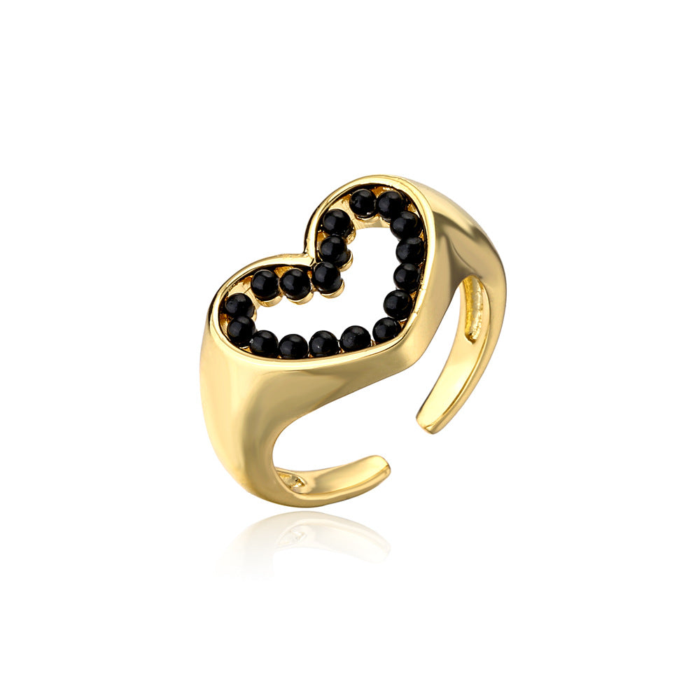 Gold Plated Brass Geometric Heart Ring with Micro-inlaid Pearl for Women