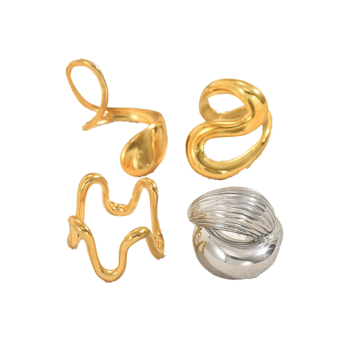 Minimalist Geometric Open Ring Set for Women Zinc Alloy Plated with Smooth Line Design Versatile Plain Band Rings