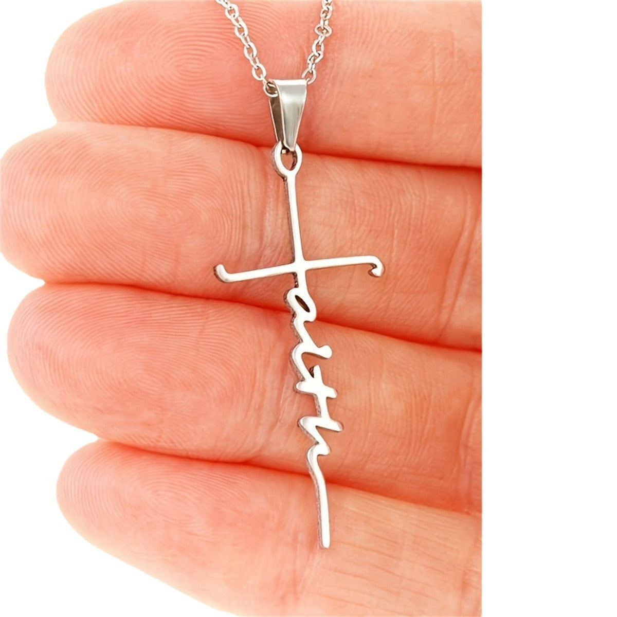 Minimalist Cross Pendant Necklace in Titanium Steel with Polished Finish for Women