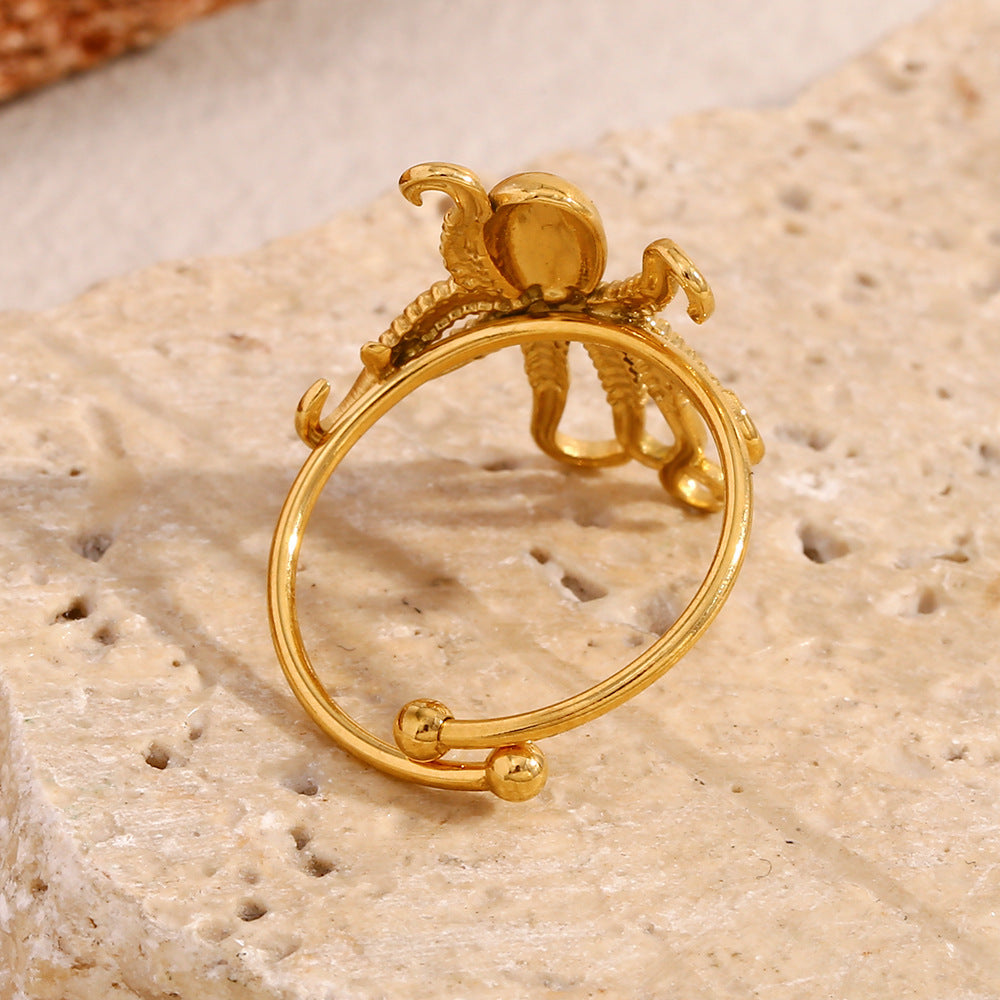 Unique Octopus Open Ring Stainless Steel 18K Gold Plated Geometric Design