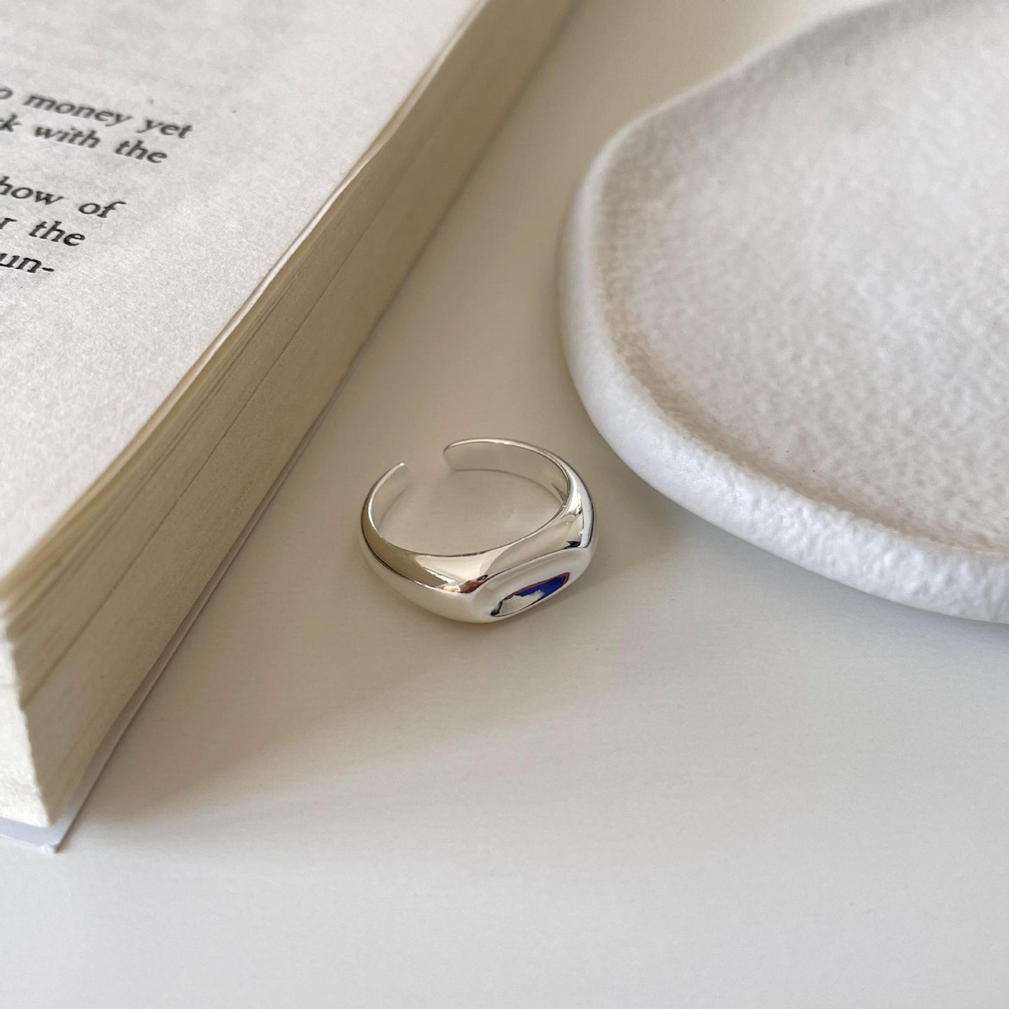 Minimalist Irregular Textured Heart-Shaped 925 Sterling Silver Ring for Women with Geometric Accent