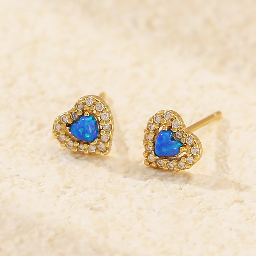 Minimalist Heart-Shaped S925 Sterling Silver Stud Earrings with Rhinestone Inlay, Dainty Fresh Ear Jewelry for Women