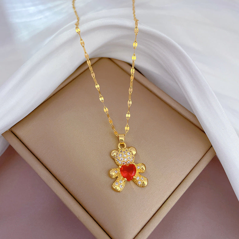 Collana Pendente a Cuore di Lusso in Acciaio al Titanio con Intarsio di Strass, Design Geometrico, Catena Regolabile per Donna