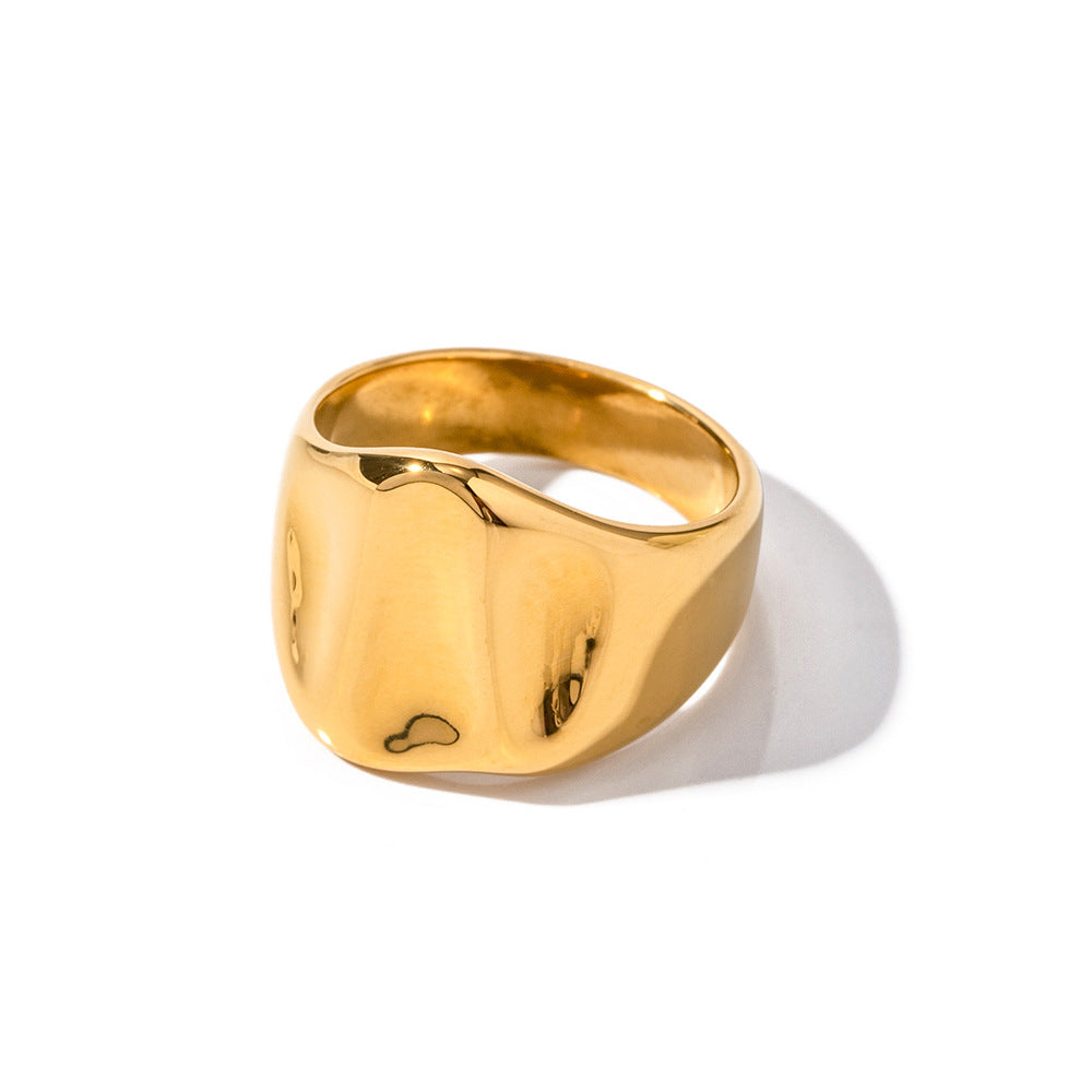 Minimalist Geometric Hammered Stainless Steel Ring with 18K Gold Plating for Women