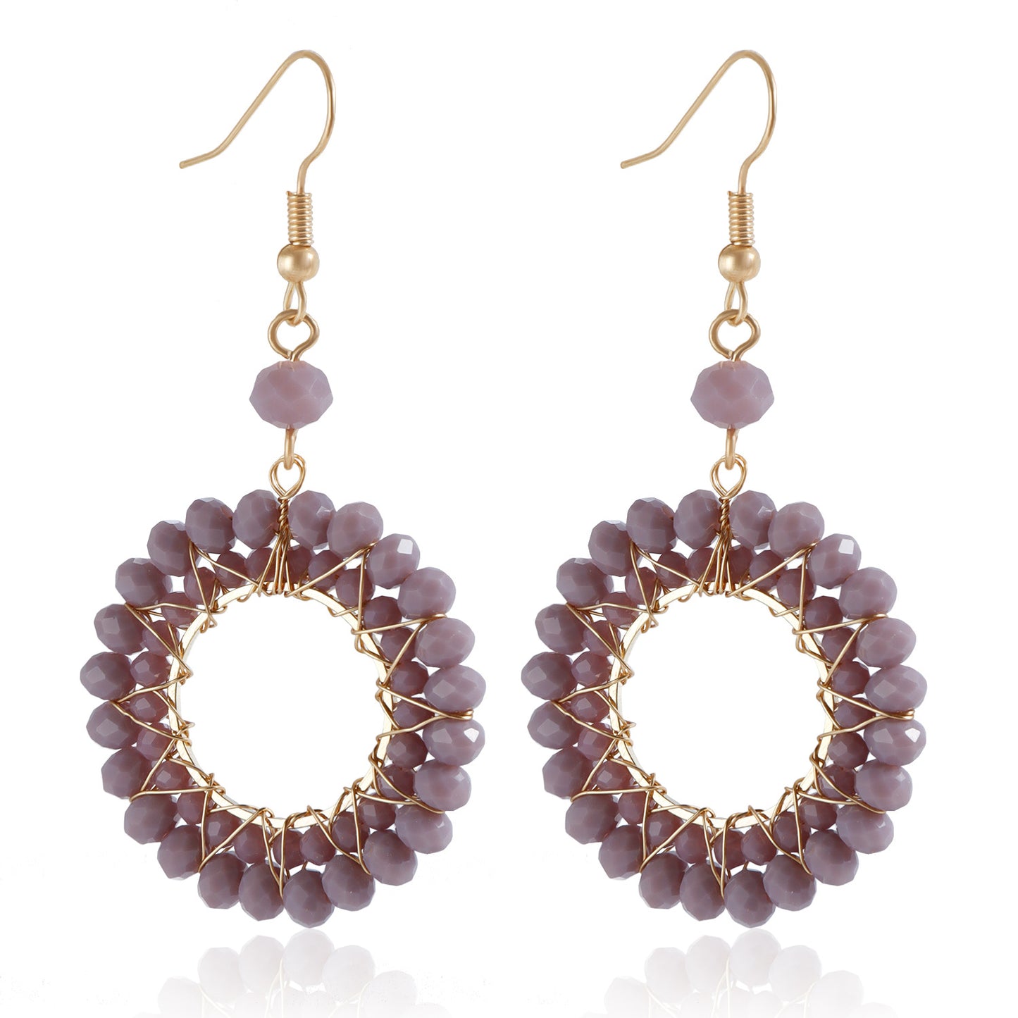 Pendientes de aro tejidos de cristal coloridos para mujer con forma geométrica y acabado galvanizado