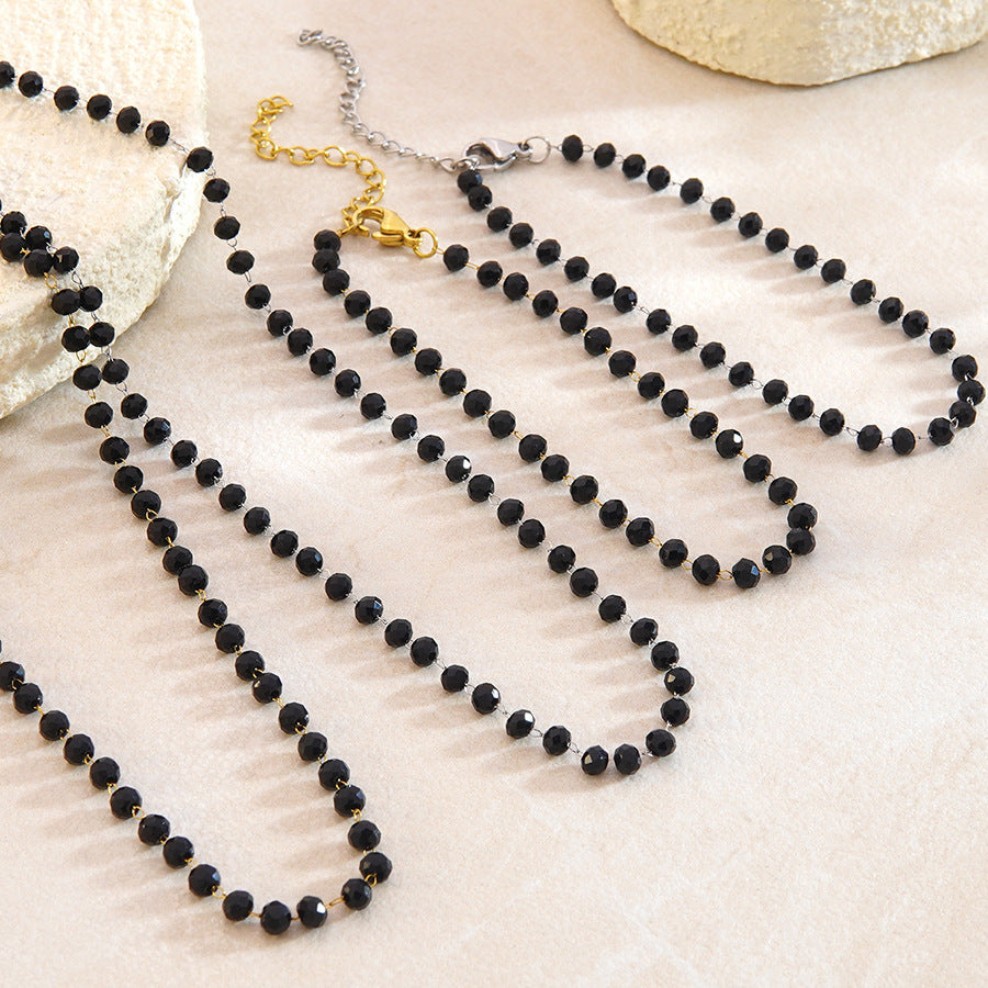 Set de pulsera y collar chapados en acero inoxidable con cuentas, redondo, geométrico, minimalista y bohemio para mujer