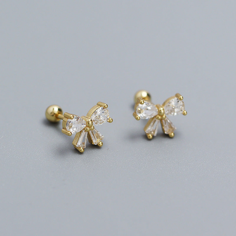 Sweet 925 Sterling Silver Plated Bow Stud Earrings with Cubic Zirconia