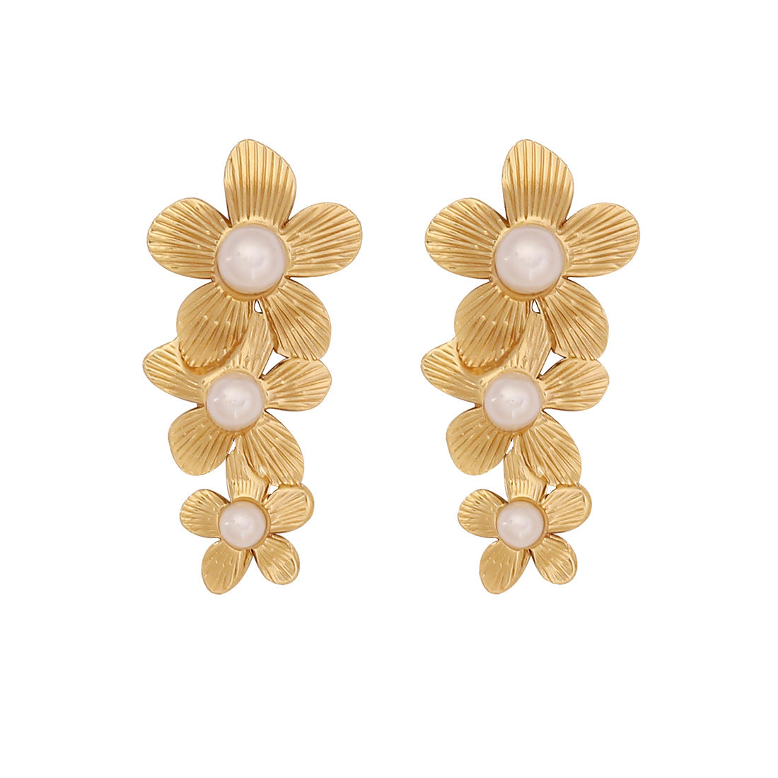 Orecchini a perno in acciaio inossidabile con design a cuore e floreale stile OL alla moda