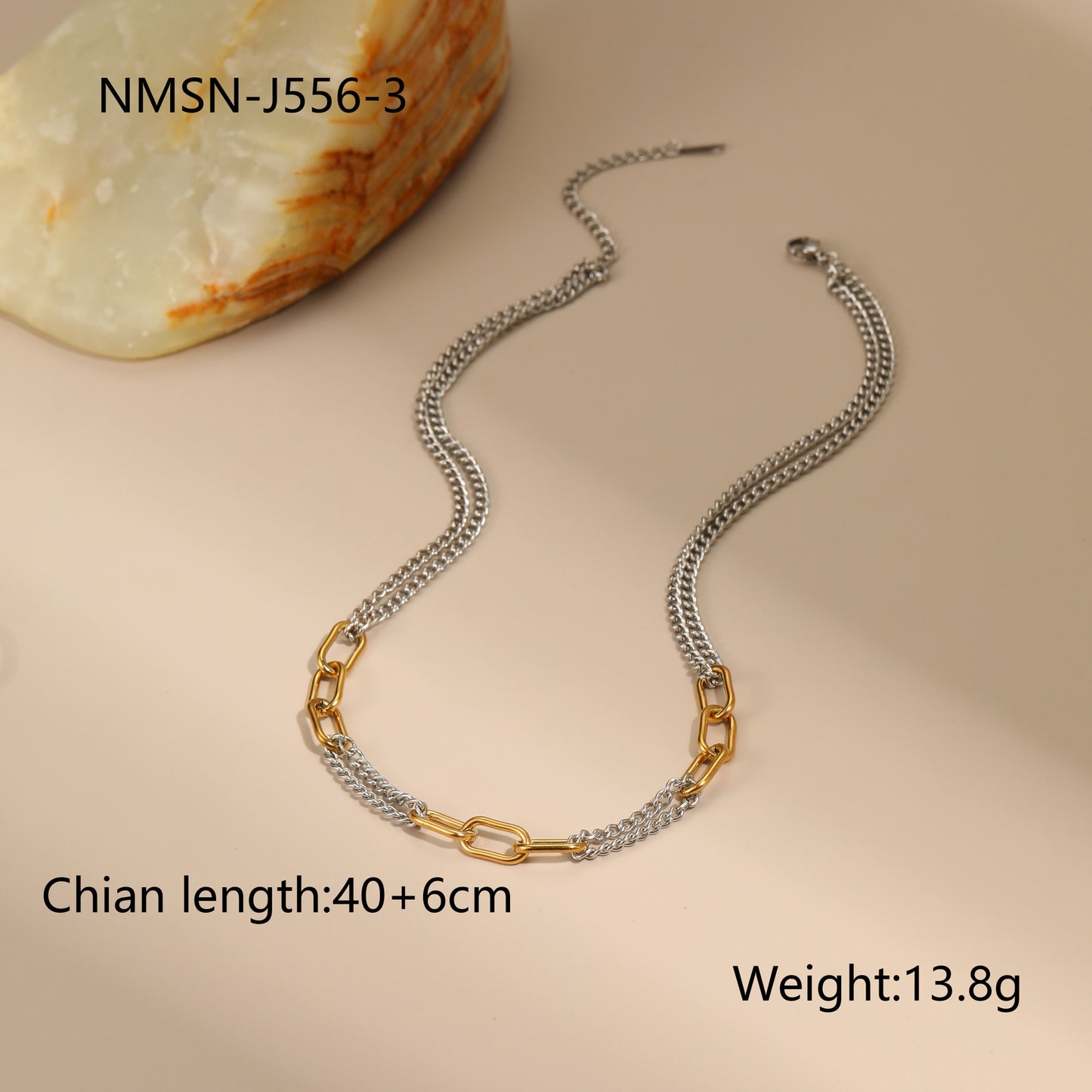 Collar de acero inoxidable con diseño geométrico y cadena chapada en oro y plata para mujer
