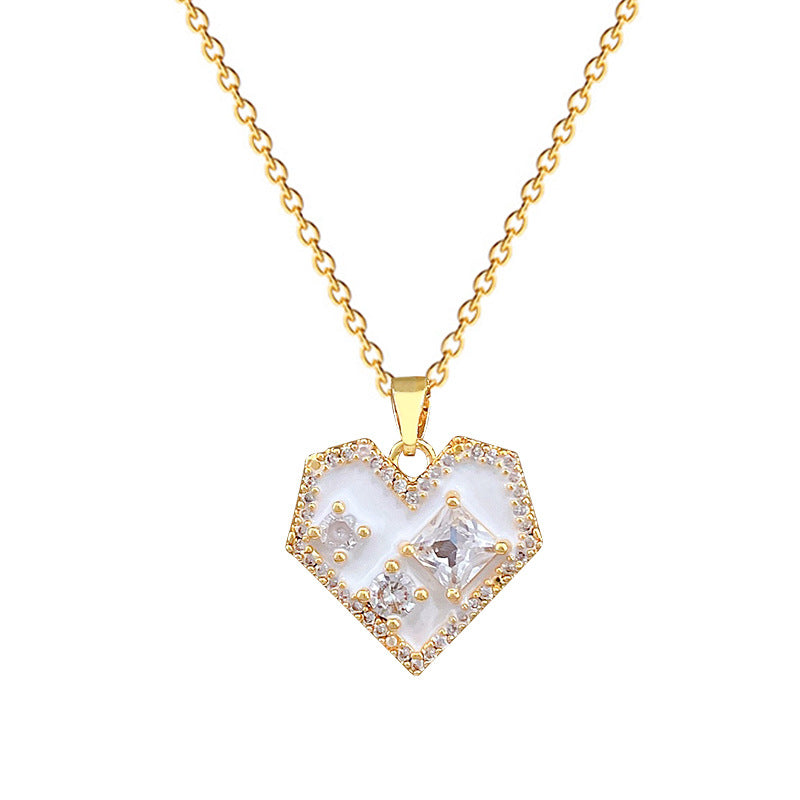 Sweet Elegant Heart Drip Oil Cubic Zirconia Titanium Steel Necklace for Unisex