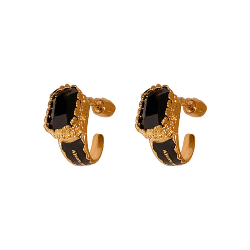 Vintage Square Enamel Skull Stud Earrings in Alloy with Gold Plating for Women