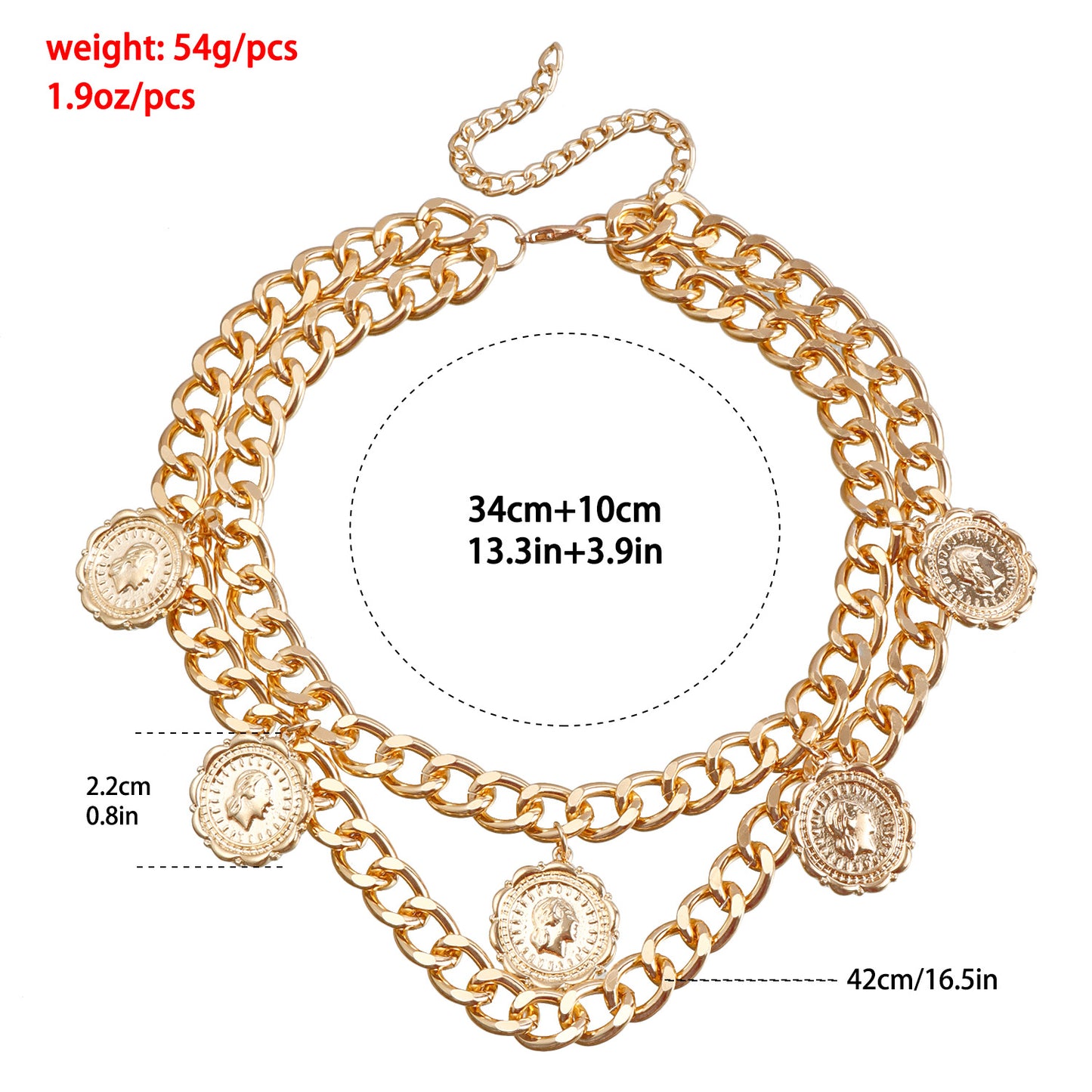 Punk Vintage Geometric Aluminum Pendant Necklace with Electroplated Alloy Round Charm and Double-Layer Clavicle Chain for Women