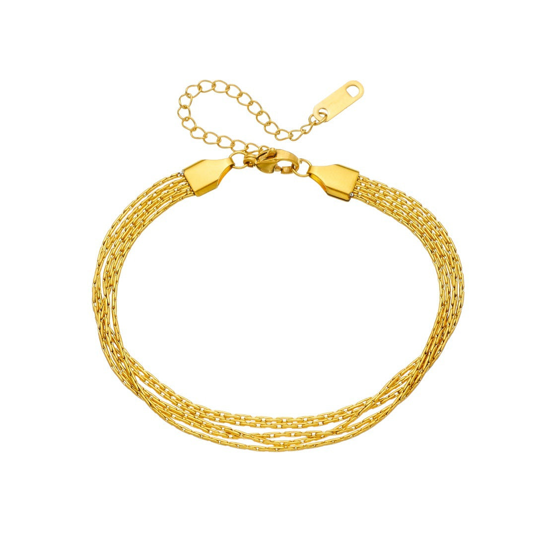 Fashionable Streetwear Gold Plated Hammered Round Stainless Steel Multi-Layer Bracelet for Women