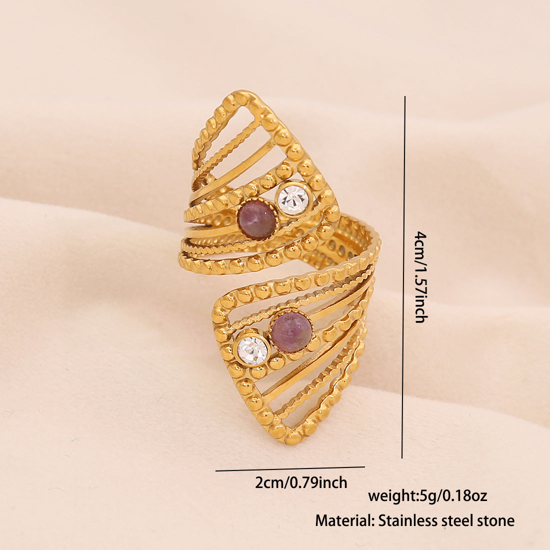 Vintage Geometric Stainless Steel Open Ring with Plated Finish for Women