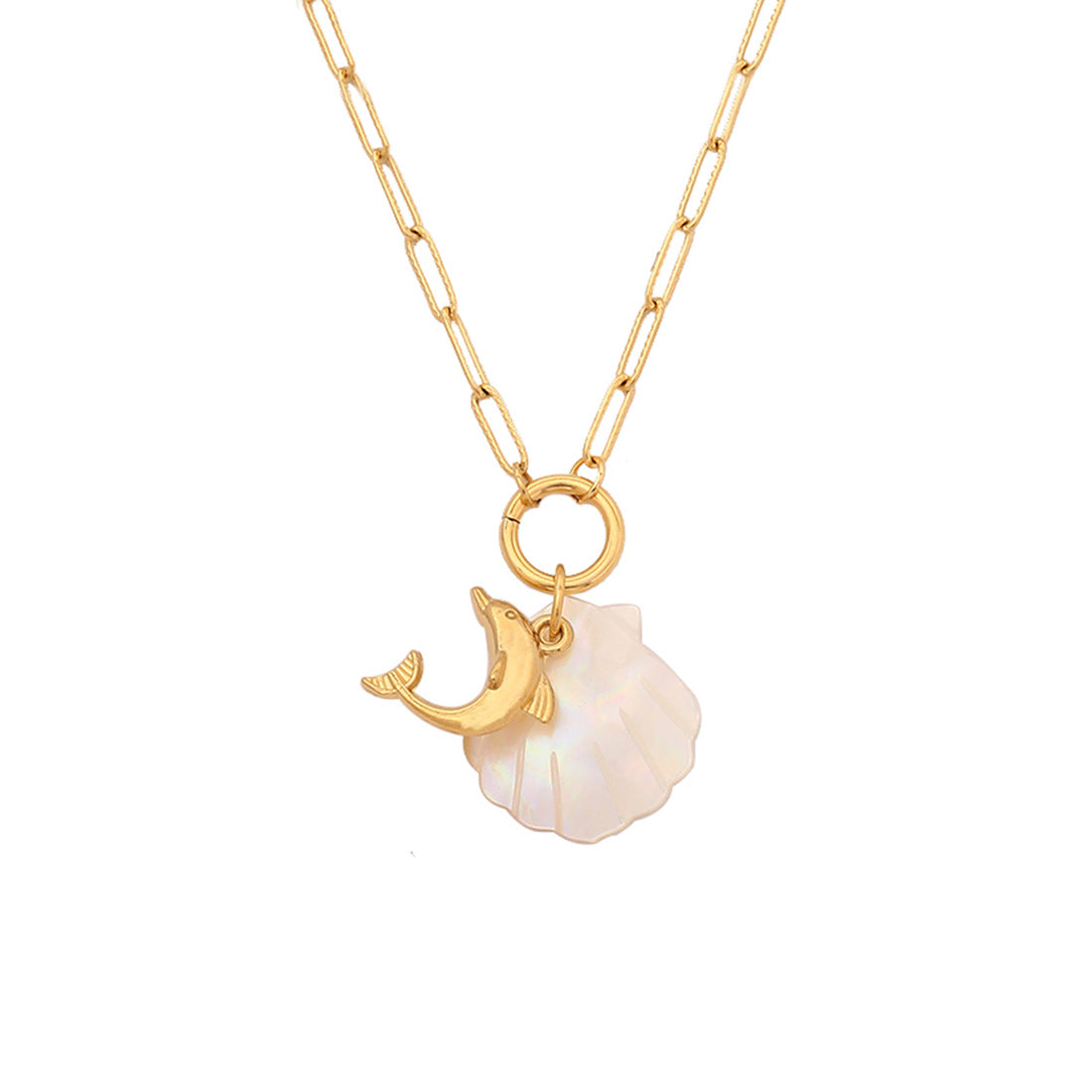 Collana con Pendente Personalizzata a Forma di Stella Marina e Delfino in Acciaio Inossidabile con Finitura Placcata per Donna