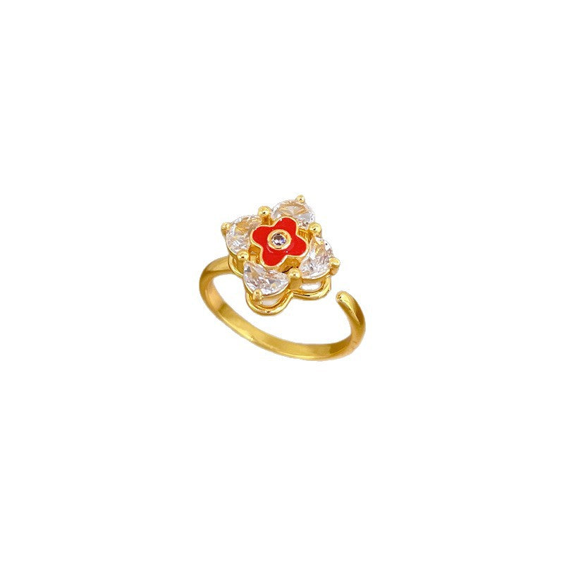 Minimalist Sweet Gold Plated Brass Clover Adjustable Ring for Women and Couples