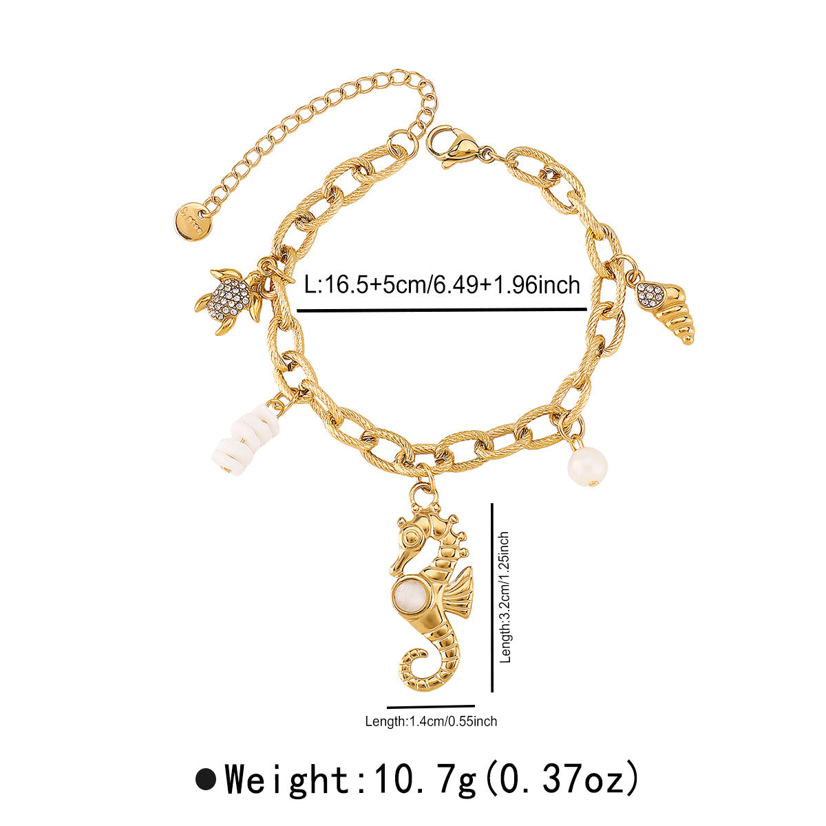 Vacation Style Seashell and Seahorse Pendant Stainless Steel Bracelet for Women with Plated Finish
