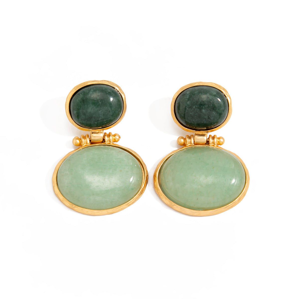 Vintage Elegant Oval Geometric Resin Gemstone Inlay Plated Earrings for Women
