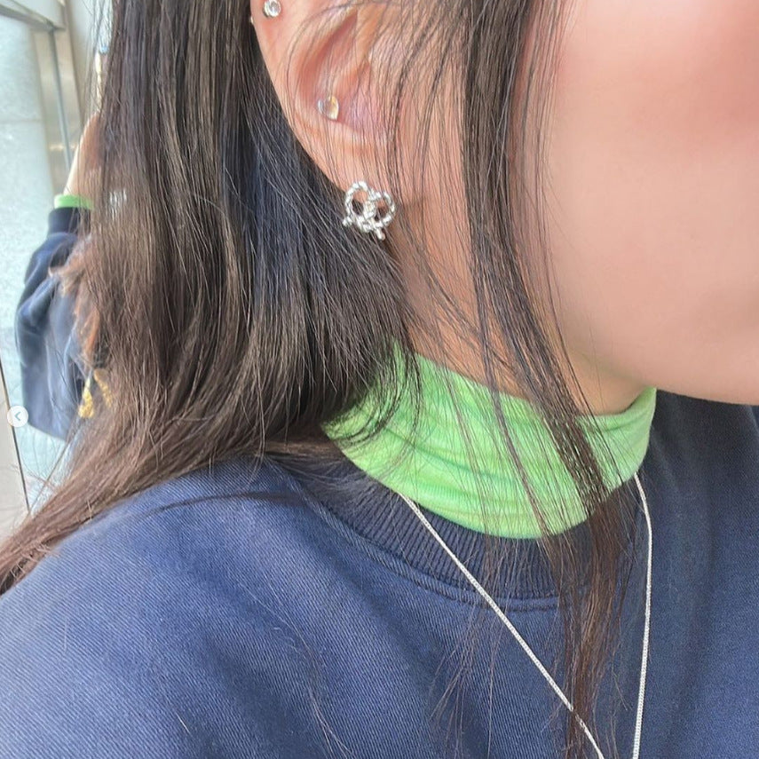 Minimalist Twisted Knot Heart Stud Earrings in 925 Sterling Silver with Gold Plating