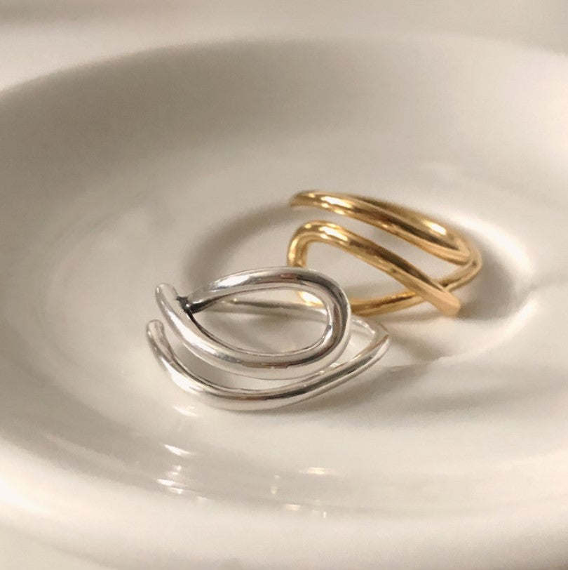 Minimalist 925 Sterling Silver Geometric Polished Curved Open Ring