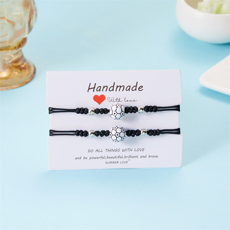 Bracciale regolabile in acrilico fatto a mano da donna, con perle rotonde, a tema pallavolo e tennis, gioiello casual alla moda