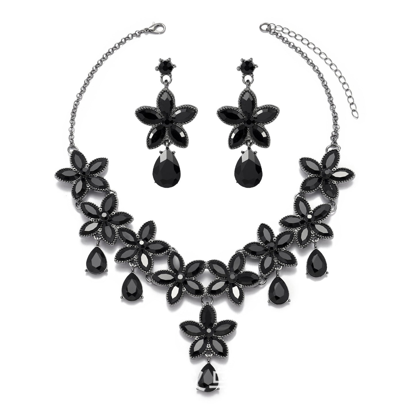 Vintage Artistic Waterdrop-Shaped Zinc Alloy Plated Necklace and Earrings Set with Starry Rhinestone Accents for Wedding