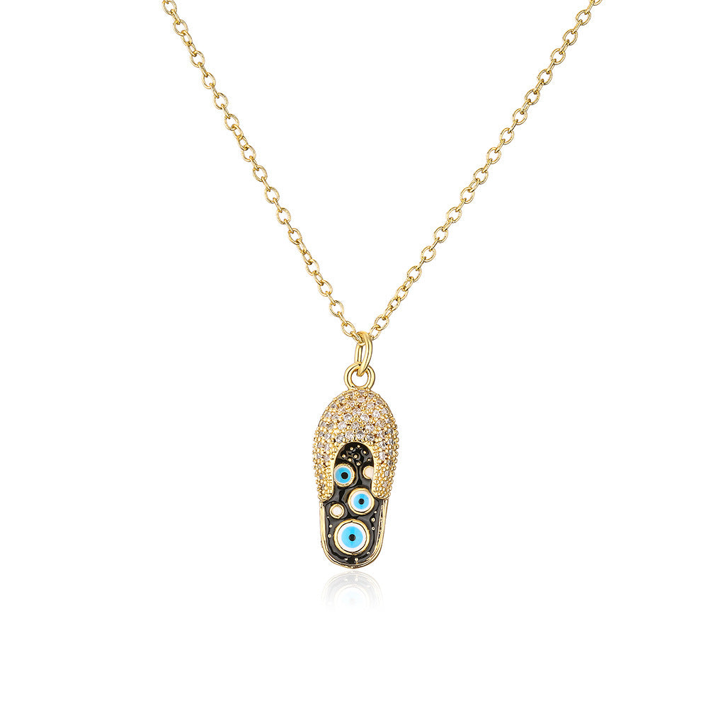 Collana con Ciondolo a Occhio alla Moda Geometrico in Resina-Epossidica in Rame con Placcatura in Oro 18K
