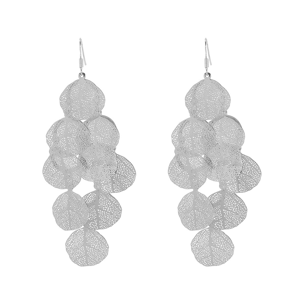 Pendientes de hoja con borla extragrande de moda para mujer con acabado de hierro galvanizado
